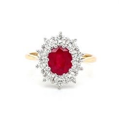 Ruby Oval & Diamond Claw Set Cluster Engagement Ring 1.97ct