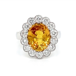 Yellow Sapphire & Diamond Vintage Style Cluster Ring 2.20ct