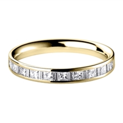 3mm Princess Cut Baguette Channel Set Half Wedding Ring 18ct Yellow Gold