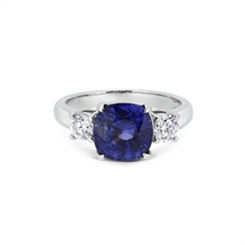 Cushion Cut Sapphire & Diamond Claw Set Three Stone Ring 4.22ct