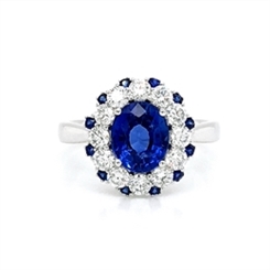 Sapphire Oval Cluster Ring With Sapphire Accents 2.54ct