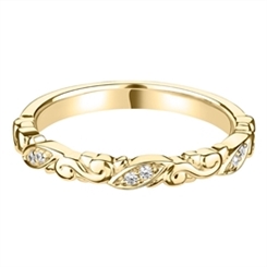 2.5mm Carved Decorative 18ct Yellow Gold Diamond Wedding Ring
