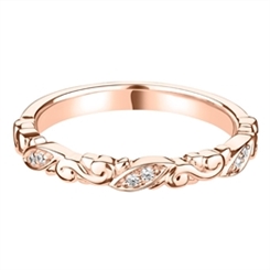 2.5mm 18ct Rose Gold Carved Decorative Diamond Wedding Ring