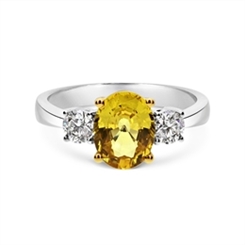 Yellow Sapphire & Diamond Three Stone Engagement Ring 2.26ct