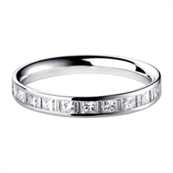 3mm Platinum Princess Cut Baguette Half Channel Set Wedding Ring