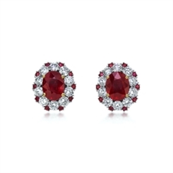 Oval Ruby & Diamond Double Cluster Stud Earrings 4.01ct