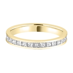 3mm Princess Cut Diamond Wedding Ring Full Channel Set 18ct Yellow Gold