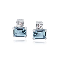 Aqua & French Cut Diamond Stud Earrings 2.80ct