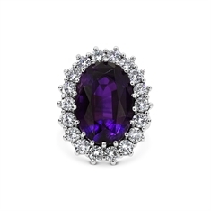 Amethyst Oval & Diamond Cluster Ring 16ct Approx