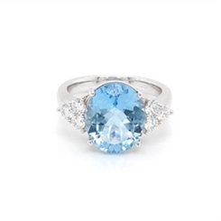 Aquamarine Dress Ring With Diamond Trefoil Shoulders 4.26ct