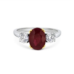 Ruby Oval & Diamond Three Stone Ring 2.23ct