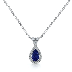 Sapphire Pear Shape & Diamond Cluster Drop Pendant 1.98ct