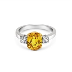 Yellow Sapphire Oval & Diamond Three Stone Ring 3.85ct