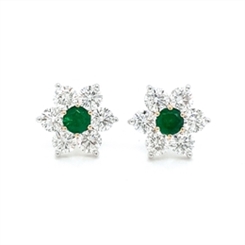 Floral Emerald & Diamond Cluster Stud Earrings 0.38ct