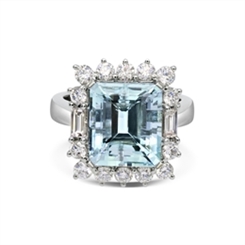 Aquamarine Octagon & Diamond Dress Ring 6.13ct