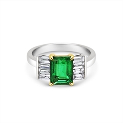 Emerald & Baguette Diamond Dress  Ring 2.04ct