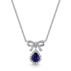 Pear Shape Sapphire Drop Pendant With Bow 2.08ct