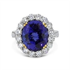 Tanzanite Oval & Diamond Cluster Ring With Diamond Set Shoulders 8.17ct