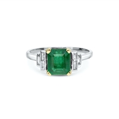 Emerald  & Baguette Cut Diamond Dress Ring 1.95ct