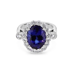 Tanzanite & Diamond Cluster Ring With Rub-Over Shoulders 6.13ct
