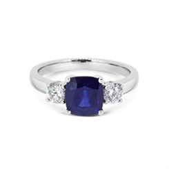 Sapphire Cushion Cut & Diamond Three Stone Ring 2.45ct