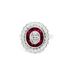 Oval Diamond And Ruby Target Cluster Ring 0.53ct