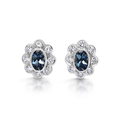 Aquamarine & Diamond Oval Cluster Stud Earrings