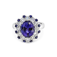 Oval Tanzanite & Diamond Dress Ring With Sapphire Accents 3.71ct