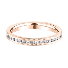 2.7mm Full Milgrain Diamond Channel Set 18ct Rose Gold Wedding Ring
