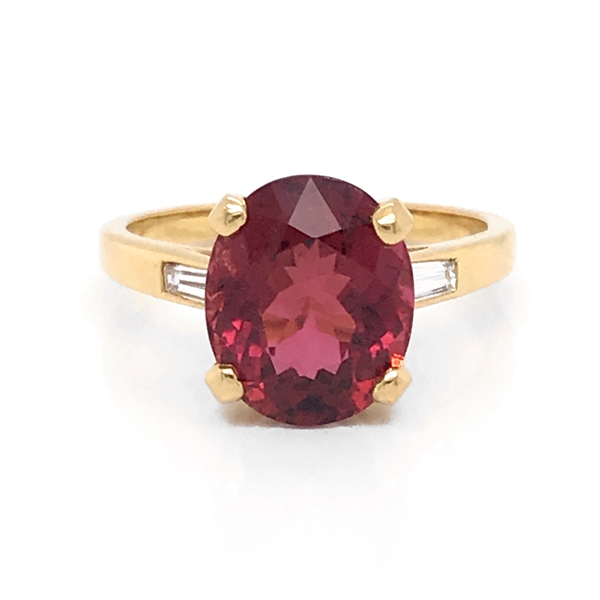  Pink Tourmaline & Tapered Baguette Cut Dress Ring 4.07ct