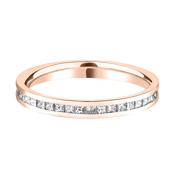 2.5mm Princess Cut Diamond Full Channel Set Wedding Ring 18ct Rose Gold