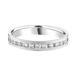 3.2mm Platinum Diamond Half Channel Set Milgrain Finish Wedding Ring 