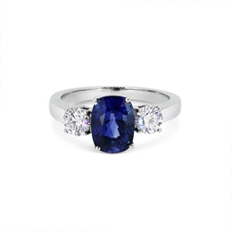 Sapphire Oval & Diamond Three Stone Ring 3.07ct