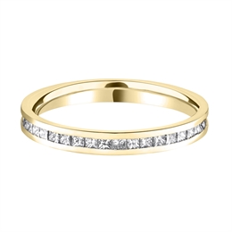 2.5mm Princess Cut Diamond Half Channel Set Wedding Ring 18ct Yellow Gold