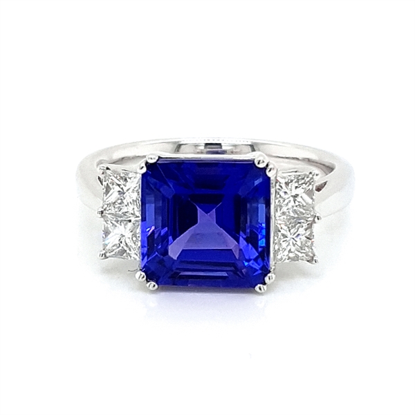 Tanzanite Octagon & Princess Cut Diamond Dress Ring 4.19ct