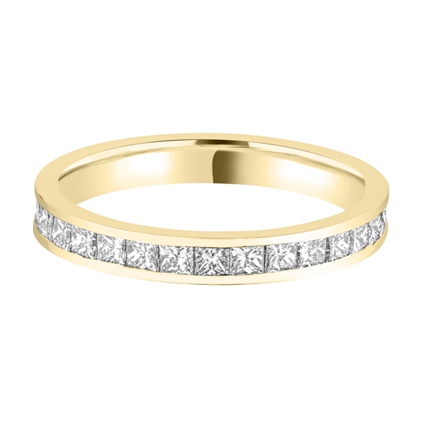 3mm Princess Cut Diamond Half Channel Set 18ct Yellow Gold Wedding Ring