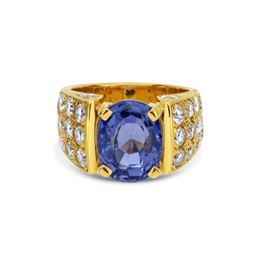 1980's Oval Sapphire & Pave Set Diamond Dress Ring