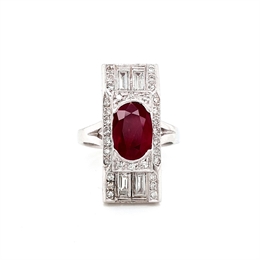 Art Deco Ruby Diamond Tablet Ring 2.30ct Approx