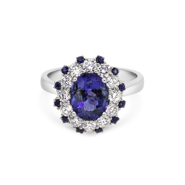 Tanzanite & Diamond Cluster Dress Ring With Sapphire Accents 2.22ct