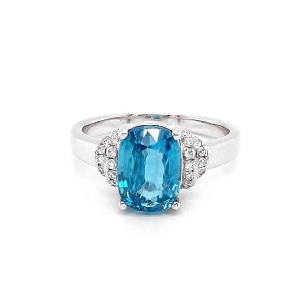 Blue Zircon Cushion Cut Diamond Dress Ring 2.13ct