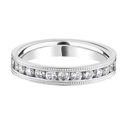 3.5mm Diamond Half Channel Set Milgrain 18ct White Gold Wedding Ring 