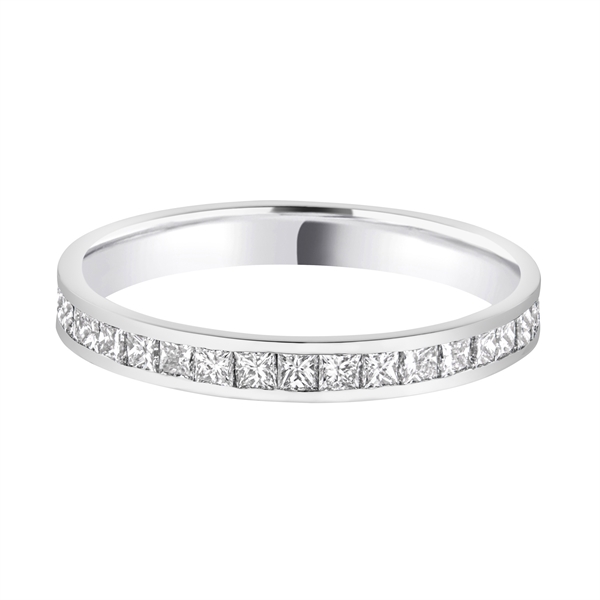 2.7mm Platinum Princess Cut Diamond Half Channel Set Wedding Ring 