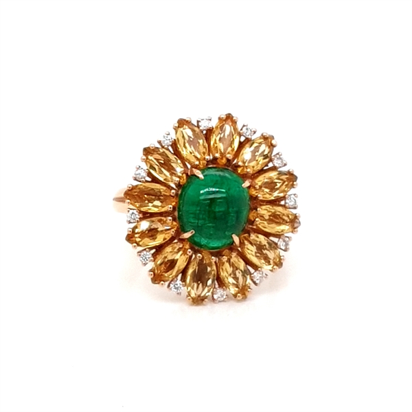 Emerald Yellow Sapphire & Diamond Sunburst Cluster Ring