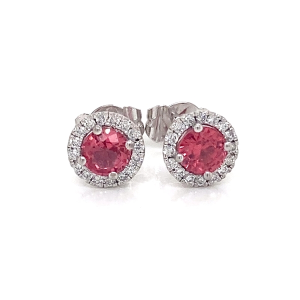 Pink Spinel Diamond Cluster Halo Stud Earrings 18ct White Gold