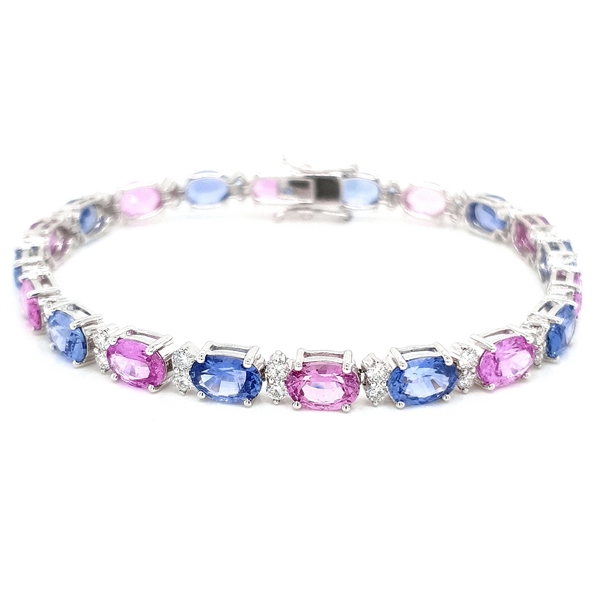 Pink & Blue Sapphire Diamond Line Bracelet 16.46ct