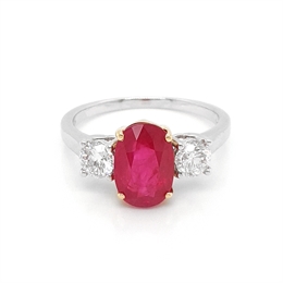 Ruby & Diamond Three Stone Engagement Ring 3.02ct