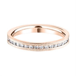 2.7mm Half Channel Set Milgrain Diamond Wedding Ring 18ct Rose Gold