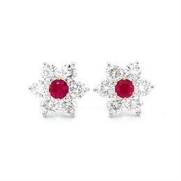 Ruby Diamond Flower Cluster Earrings 0.46ct