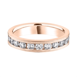 3.8mm Full Diamond Channel Set Milgrain Wedding Ring 18ct Rose Gold