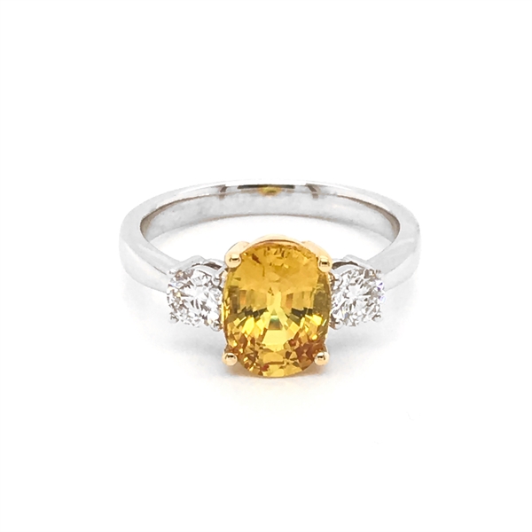 Yellow Sapphire Oval Diamond Three Stone Ring 2.65ct